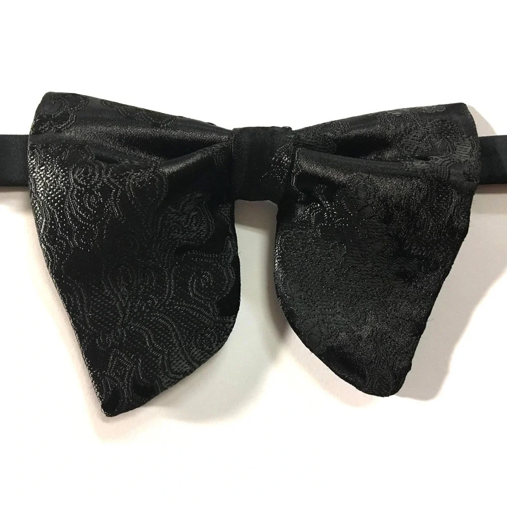 Handmade Oversized Black Brocade Bow tie Vintage style 70`s Wedding Prom